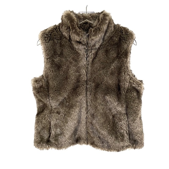 Banana Republic Brown Faux Fur Satin Lined Vest - Picture 7 of 16
